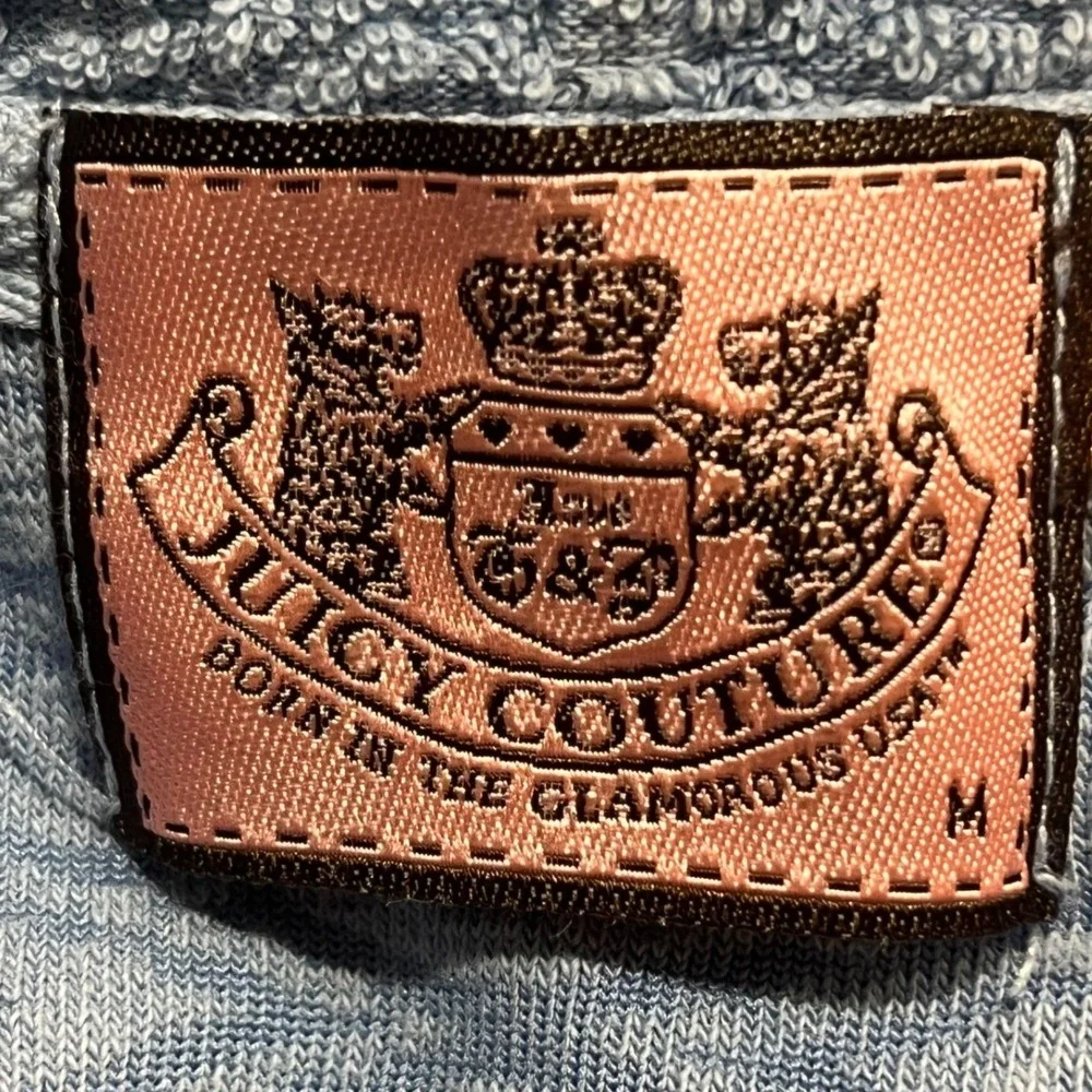 Y2K Juicy Couture Blue Terry Full Zip Hoodie Zipper Kangaroo Pockets each Medium